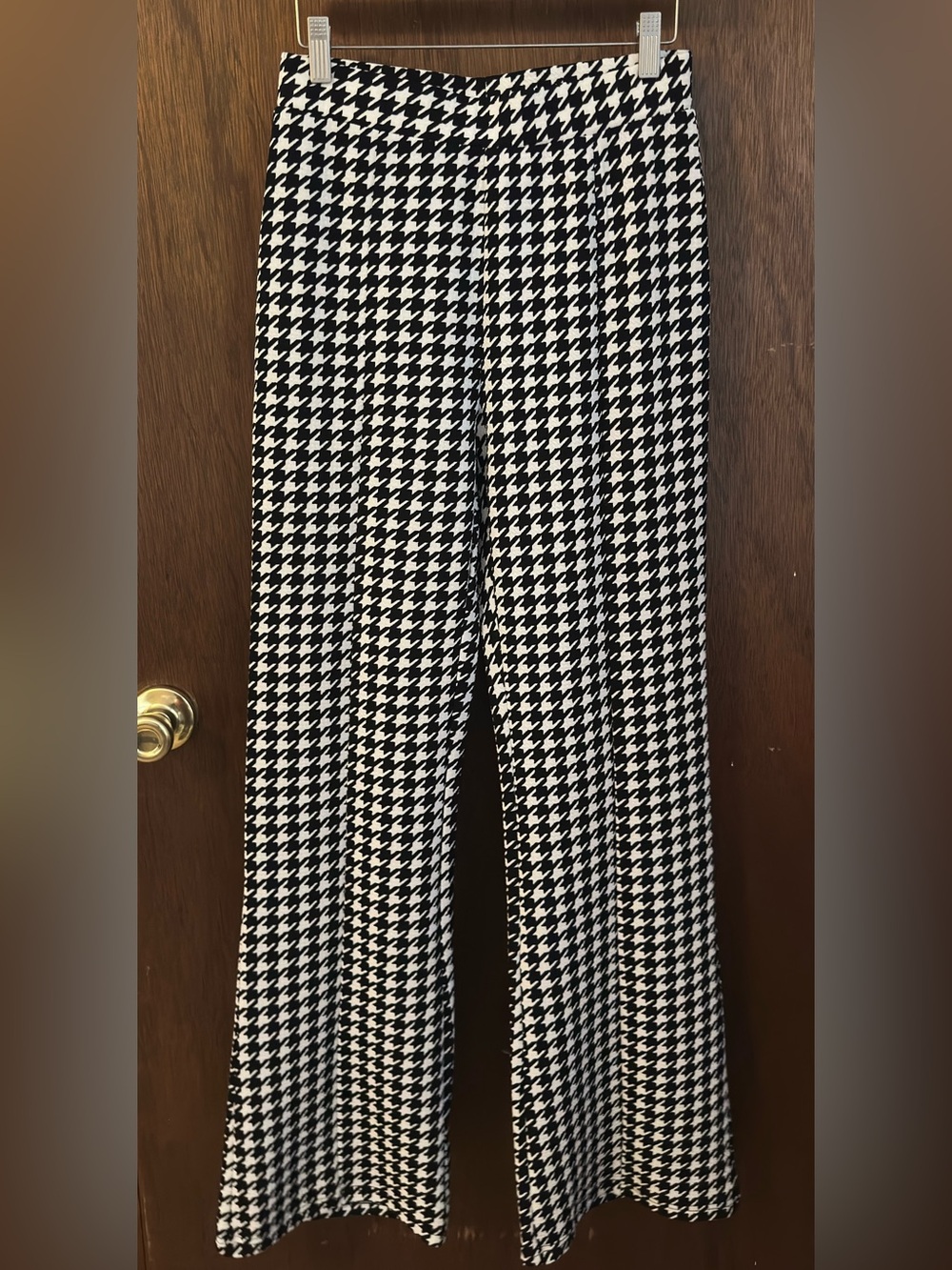SHEIN Black & White Houndstooth Flare Leg Pants NWOT